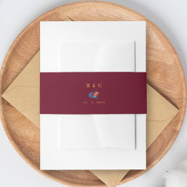 水彩メキシカンフェスタ花結婚のバーガンディ 招待状ベリーバンド