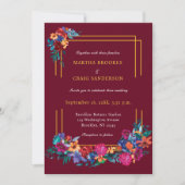 水彩メキシカンフェスタ花結婚のバーガンディ 招待状 (正面)