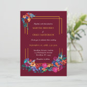 水彩メキシカンフェスタ花結婚のバーガンディ 招待状 (スタンド正面)