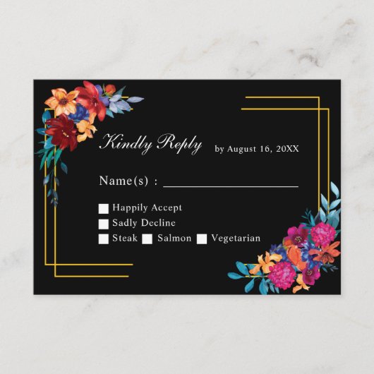 水彩メキシカン結婚フィエスタの黒RSVPカード エンクロージャーカード (正面)