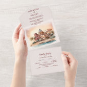 水彩メキシコカンクン目的地の結婚式 オールインワン招待状 (貼ってはがせる)