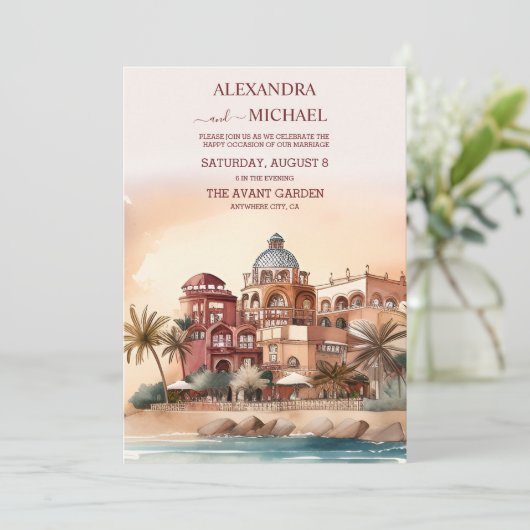 水彩メキシコカンクン目的地の結婚式 招待状 (スタンド正面)