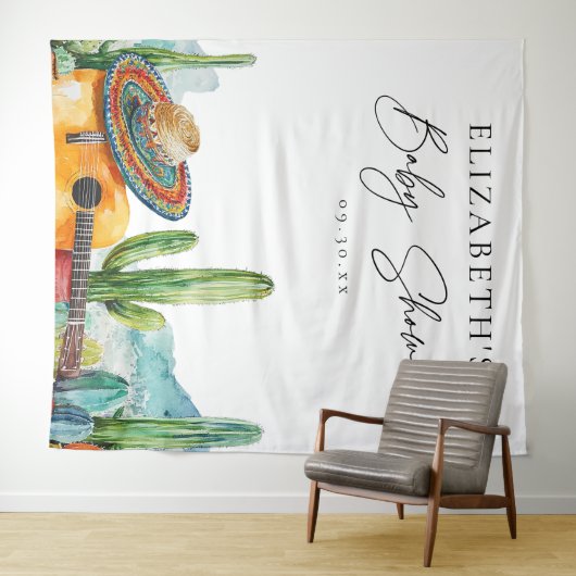 水彩メキシコフェスタ赤ちゃんシャワー背景 タペストリー (インサイチュ(横))