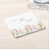 水彩メドウワイルドフラワークラシック結婚ズ スクエアペーパーコースター (アングル)