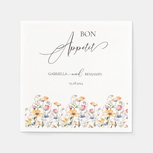 水彩メドウワイルドフラワークラシック結婚ズ スタンダードカクテルナプキン (正面)