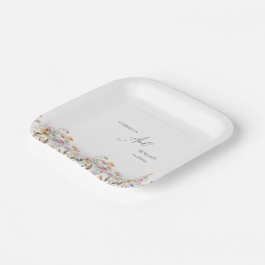 水彩メドウワイルドフラワークラシック結婚ズ ペーパープレート (傾斜あり)