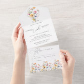 水彩メドウワイルドフラワーシンプル結婚ズ オールインワン招待状 (貼ってはがせる)