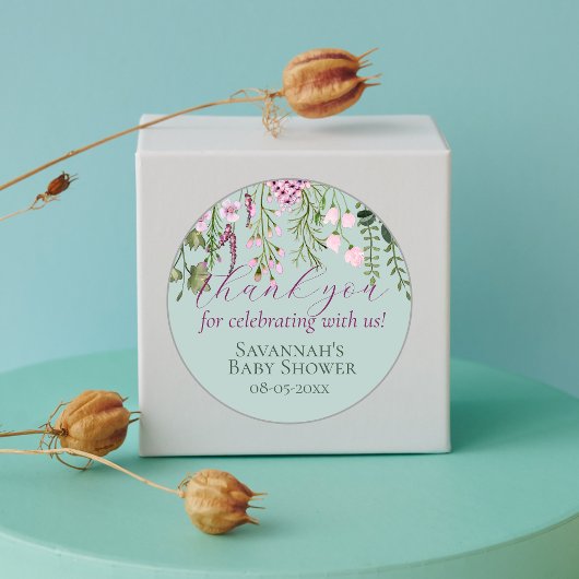 水彩メドウワイルドフラワーズフローラありがとう ラウンドシール