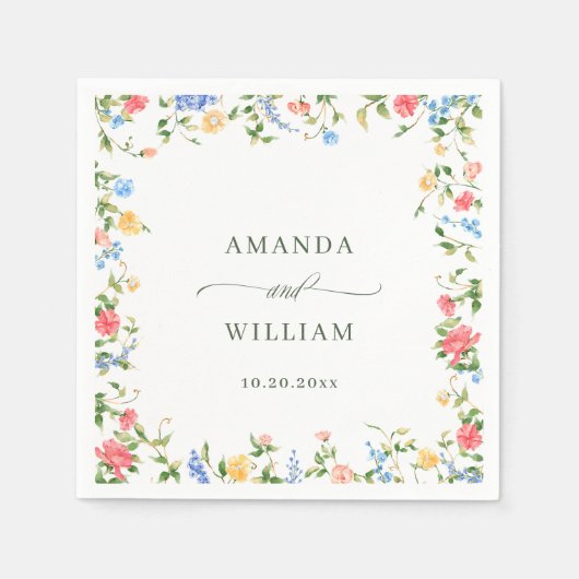 水彩メドウワイルドフラワーボホ結婚ズ スタンダードカクテルナプキン (正面)