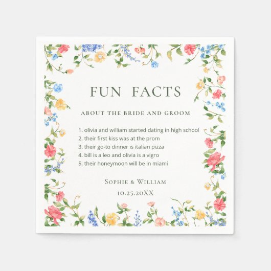 水彩メドウワイルドフラワーボホ結婚ズ スタンダードカクテルナプキン (正面)