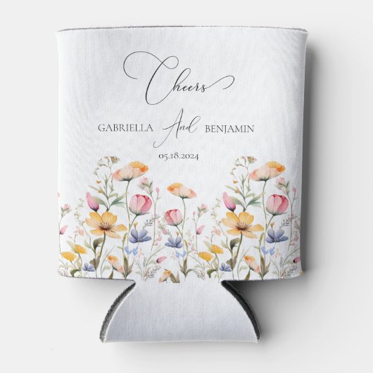 水彩メドウワイルドフラワー応援結婚ズ 缶クーラー (正面)