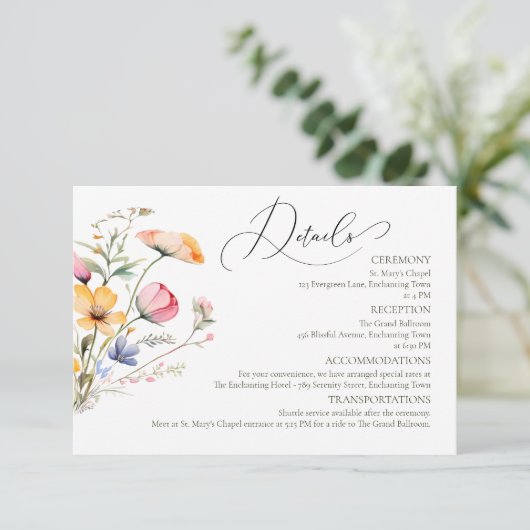 水彩メドウワイルドフラワー結婚ズ詳細 エンクロージャーカード (スタンド正面)