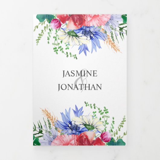 水彩メドウワイルドフラワー結婚ズ | 三つ折り招待状 (カバー)