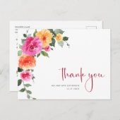 水彩メドウ明るいピンクの花ありがとう ポストカード (正面/裏面)