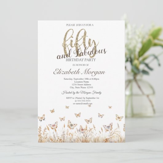 水彩メドーバタフライ50誕生日 招待状 (スタンド正面)