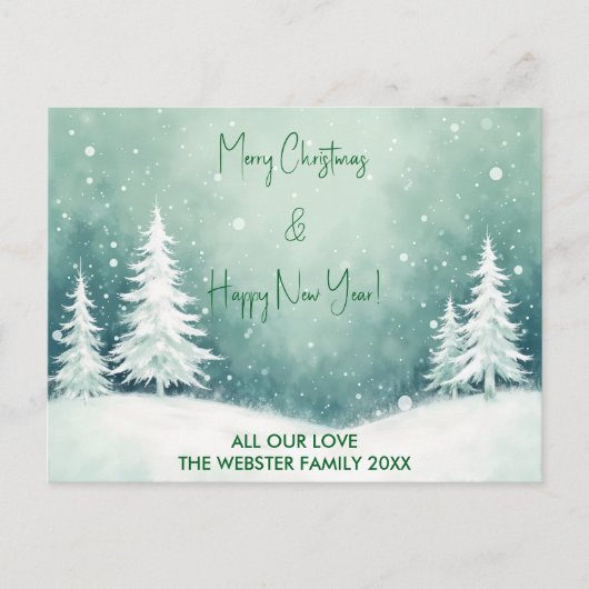 水彩メリークリスマスと新年おめでとう シーズンポストカード (正面)