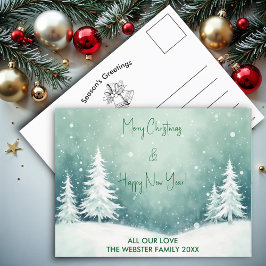 水彩メリークリスマスと新年おめでとう シーズンポストカード