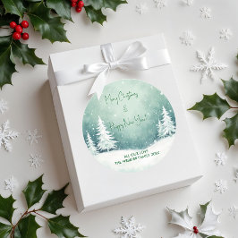 水彩メリークリスマスと新年おめでとう ラウンドシール