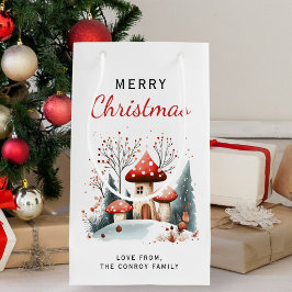 水彩メリークリスマスウィンターウッドランド スモールペーパーバッグ