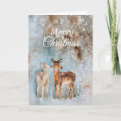 水彩メリークリスマスウィンタースノーウィーンフェインドディアー シーズンカード (正面)