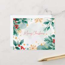 水彩メリークリスマスカー離れド&ベリー