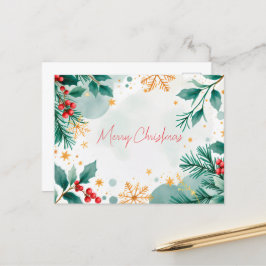 水彩メリークリスマスカー離れド&ベリー シーズンポストカード