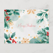 水彩メリークリスマスカー離れド&ベリー ポストカード (正面)