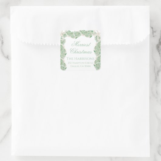 水彩メリークリスマスガーランドヴィンテージ スクエアシール (バッグ)
