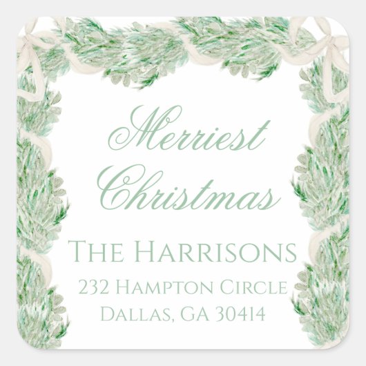 水彩メリークリスマスガーランドヴィンテージ スクエアシール (正面)