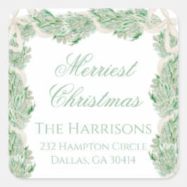 水彩メリークリスマスガーランドヴィンテージ スクエアシール