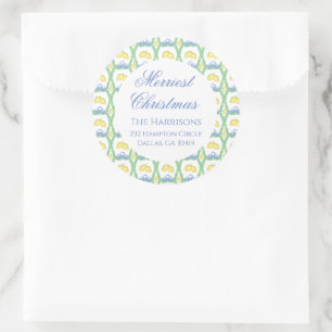 水彩メリークリスマスガーランドヴィンテージ ラウンドシール