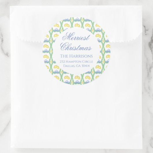 水彩メリークリスマスガーランドヴィンテージ ラウンドシール (バッグ)