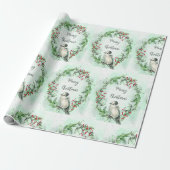 水彩メリークリスマスグレージェイスバードリース ラッピングペーパー (アンロールド)
