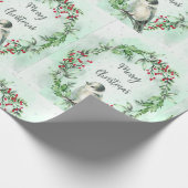 水彩メリークリスマスグレージェイスバードリース ラッピングペーパー (角)