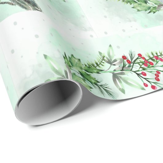 水彩メリークリスマスグレージェイスバードリース ラッピングペーパー (ロールコーナー)