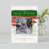 水彩メリークリスマスゴールドフォイルフォトカード 箔シーズンカード (立ち正面)