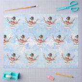 水彩メリークリスマスタイポグラフィかわいい雪だるま 薄葉紙 (クラフト)