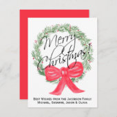 水彩メリークリスマスパインリースフォトバック シーズンカード (正面/裏面)