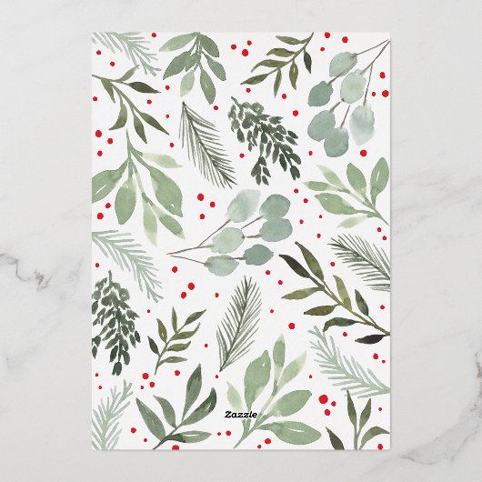 水彩メリークリスマスフォトカード実在ホイルー 箔招待状 (裏面)