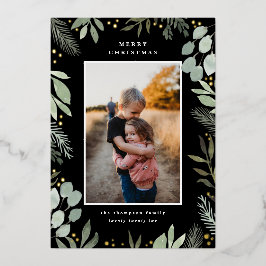 水彩メリークリスマスフォトカード実在ホイルー 箔招待状