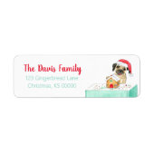 水彩メリークリスマスブルフランスのドッグラベル ラベル (正面)