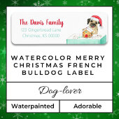 水彩メリークリスマスブルフランスのドッグラベル ラベル