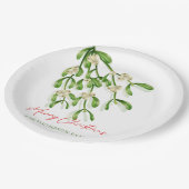 水彩メリークリスマスベリーの枝 ペーパープレート (アングル)
