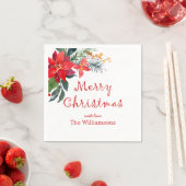 水彩メリークリスマスポインセチア スタンダードカクテルナプキン (インサイチュ)