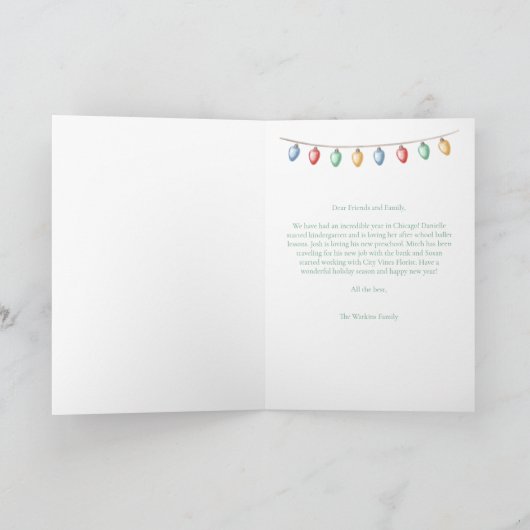 水彩メリークリスマスライトツリーモダン シーズンカード (内部)