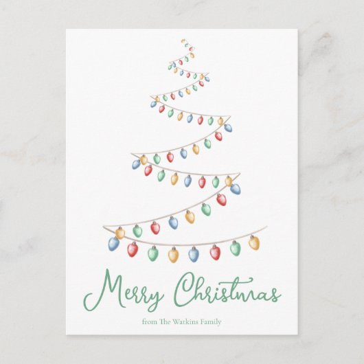 水彩メリークリスマスライトツリーモダン シーズンポストカード (正面)