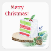 水彩メリークリスマスレイヤードケーキステッカー スクエアシール (正面)