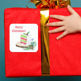 水彩メリークリスマスレイヤードケーキステッカー スクエアシール