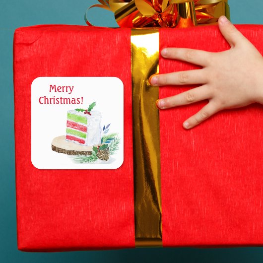 水彩メリークリスマスレイヤードケーキステッカー スクエアシール
