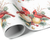 水彩メリークリスマスレッド（鳥）ショウジョウコウカンチョウ&ベリー ラッピングペーパー (ロールコーナー)